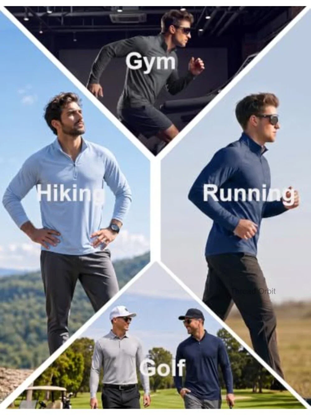 Men's Quarter Zip Athletic Pullover Long Sleeve Lightweight 4-Way Stretch UPF